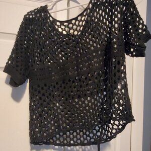 Cotton open knit sweater, Black, Size Medium